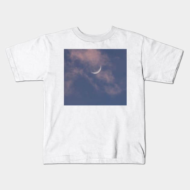 Crescent Moon Pink Clouds Kids T-Shirt by oknoki